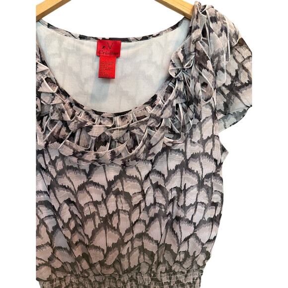 V Cristina Women’s Ruffled Sheet Elastic Waist Short Sleeve Blouse S Black Gray - Picture 2 of 5